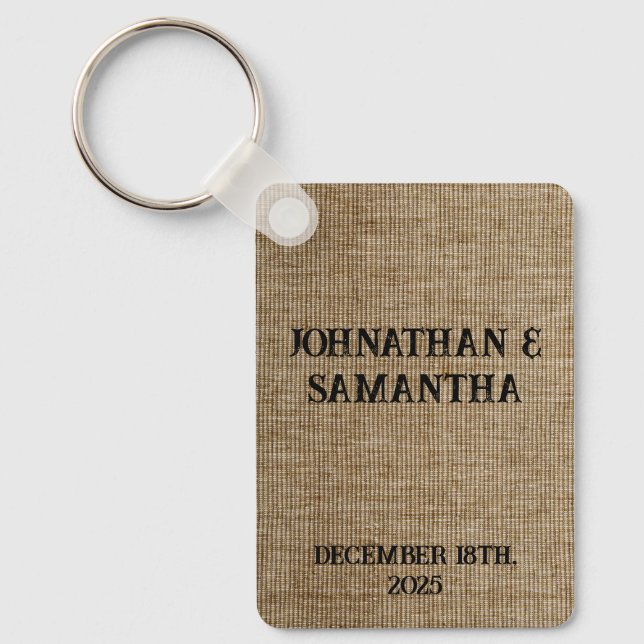 Chaveiro Padrão personalizado de burlap natural do casament (Frente)