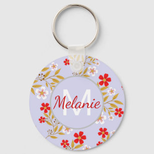 Chaveiro Padrão Personalizado de Flores Vermelhas Bonitas V