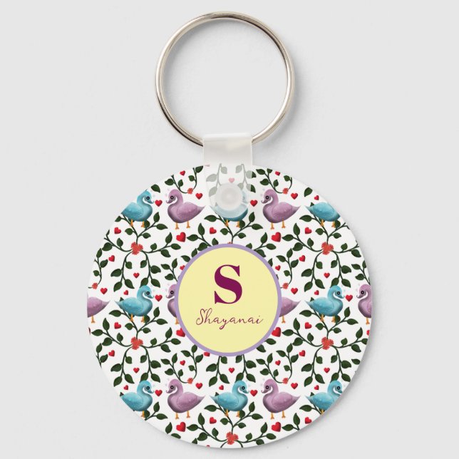 Chaveiro Padrão personalizado de pássaros customizado (Frente)