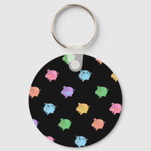 Chaveiro Padrão Rainbow Pig em preto