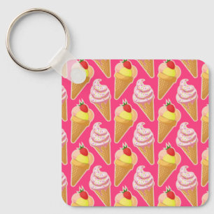 Chaveiro Padrão rosa Kawaii com sorvete de morango