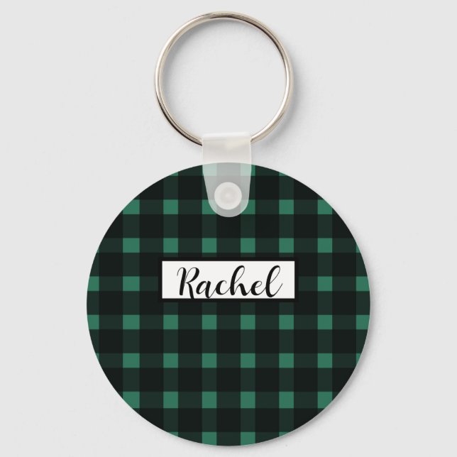 Chaveiro Padrão Rustic Black Gingham Verde (Frente)