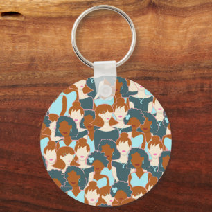 Chaveiro Padrão sem costura com garotas negras e brancas