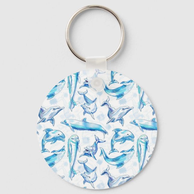 Chaveiro padrão sem costura de peixe com aquarela de golfin (Frente)