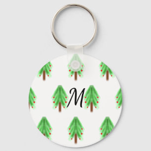Chaveiro Padrão simples de Natal em aquarela com monograma