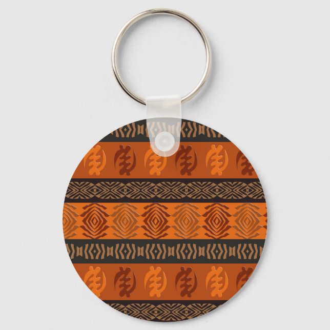 Chaveiro Padrão tribal africano étnico. Símbolo de Adinkra. (Frente)
