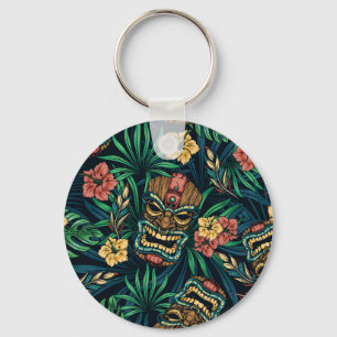Chaveiro Padrão Tropical de Máscara de Tiki Havaiano