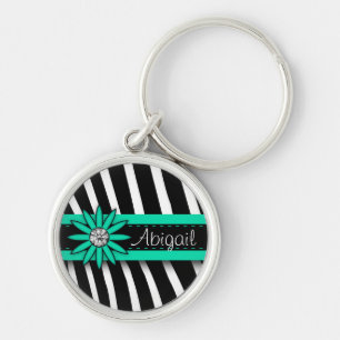 Chaveiro Padrão Turquesa Azul Floral Gem e Zebra