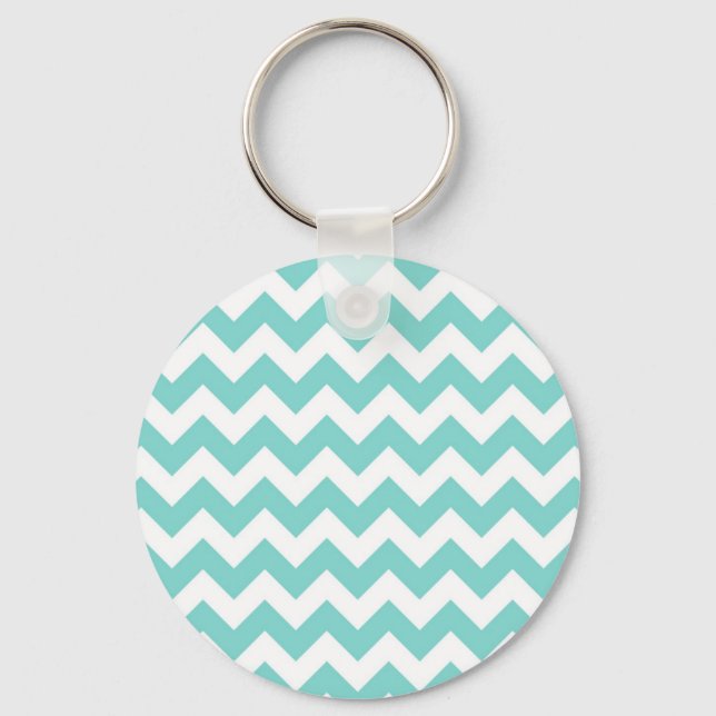 Chaveiro Padrão Turquoise Aqua White Chevron Zig Zag (Frente)