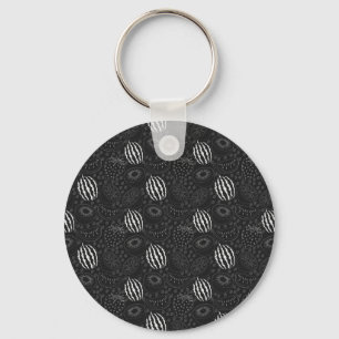 Chaveiro Padrão uniforme em fruta preto e branco Tropical