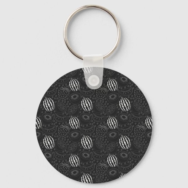 Chaveiro Padrão uniforme em fruta preto e branco Tropical (Frente)