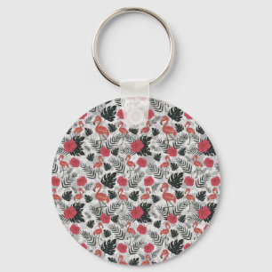 Chaveiro Padrão uniforme Flamingo com fundo floral