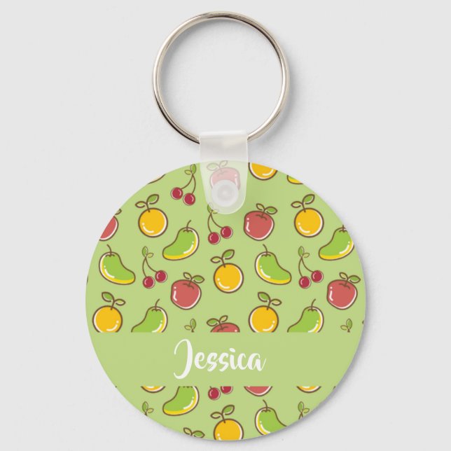 Chaveiro Padrão verde de frutas de verão frescas (Frente)