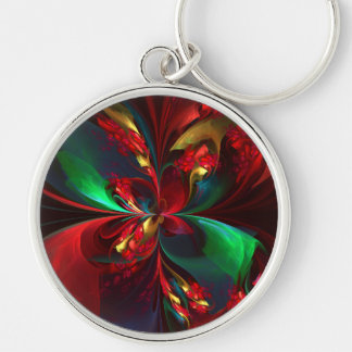 Chaveiro Padrão Verde Vermelho Abstrato Floral Moderno #11