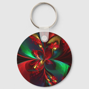 Chaveiro Padrão Verde Vermelho Abstrato Floral Moderno #11