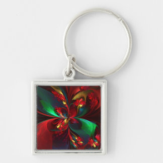 Chaveiro Padrão Verde Vermelho Abstrato Floral Moderno #11
