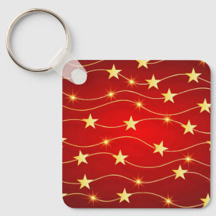 Chaveiro Padrão Vermelho Rubi Adornado com Estrelas