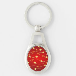 Chaveiro Padrão Vermelho Rubi Adornado com Estrelas