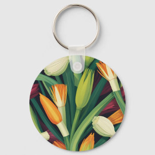 Chaveiro Padrão Vibrante de Flor de Cebola