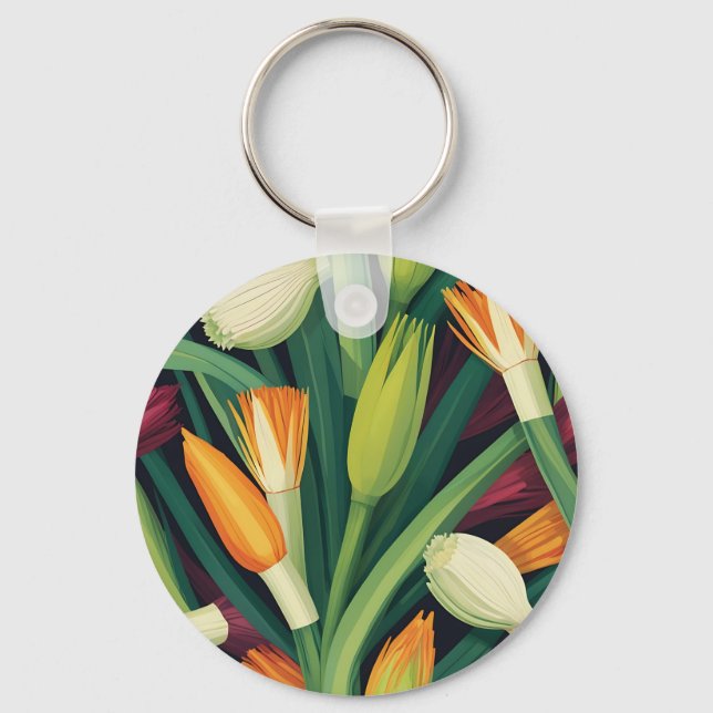 Chaveiro Padrão Vibrante de Flor de Cebola (Frente)