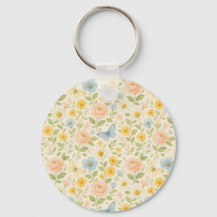 Chaveiro Padrão vintage floral colorido com borboletas