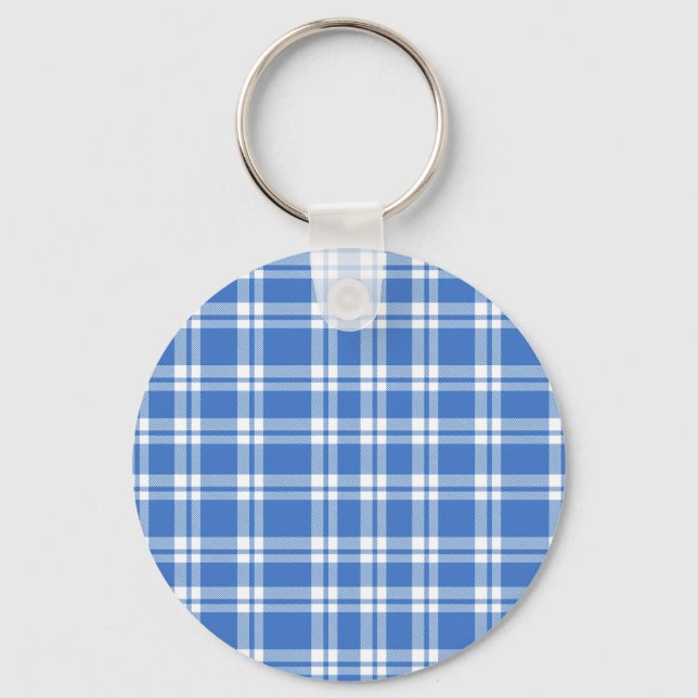 Chaveiro Padrão Xadrez Azul Gingham Fofo Retrô (Frente)
