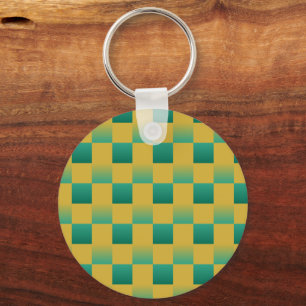 Chaveiro Padrão xadrez elegante em verde e dourado