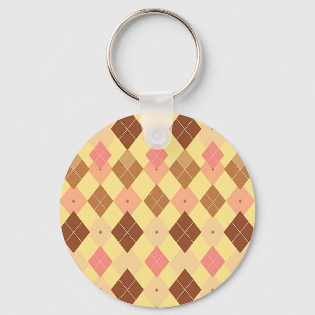 Chaveiro Padrão Xadrez Escocês Argyle Rosa Marrom Quente (Frente)