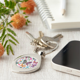 Chaveiro Padrões De Borboletas E Flores Coloridas