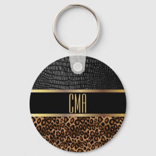 Chaveiro Padrões de Couro e Leopardo Monogramas