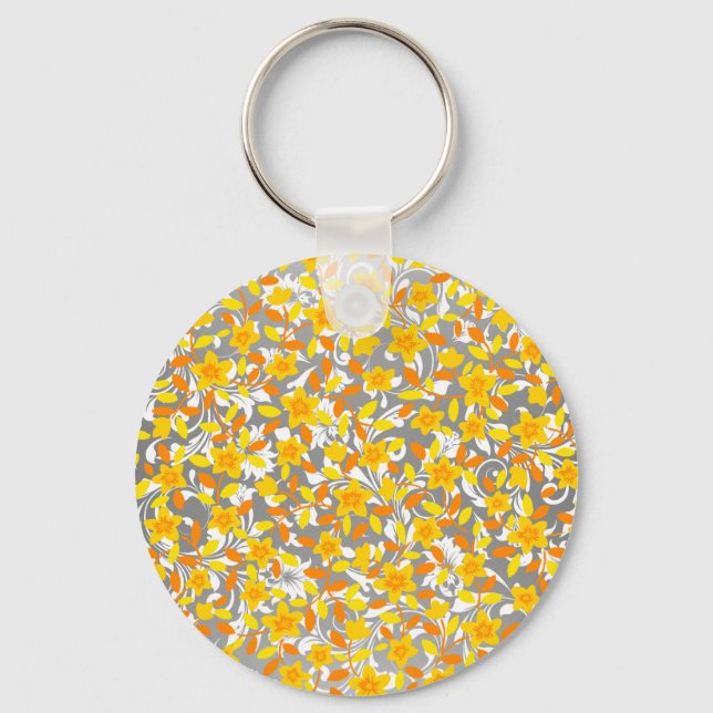 Chaveiro Padrões de flores brancas, cor de laranja-acinzent (Frente)