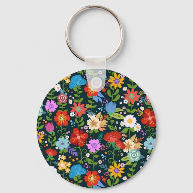 Chaveiro Padrões de flores sem costura pontiagudas-13554 (Frente)
