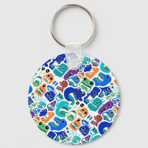 Chaveiro Padrões de rostos de monstros coloridos fofos