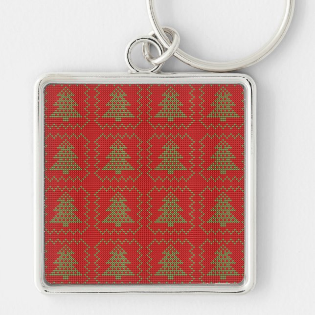 Chaveiro Padrões de suéter feio da árvore de Natal Cozy (Frente)