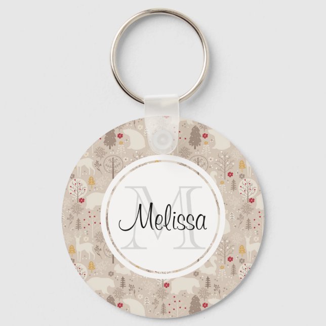 Chaveiro Padrões Nórdicos De Animais De Floresta Cura (Frente)