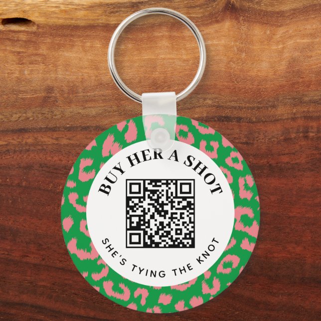 Chaveiro Pagamento QR de Festa de solteira-Leopardo Verde R (Frente)