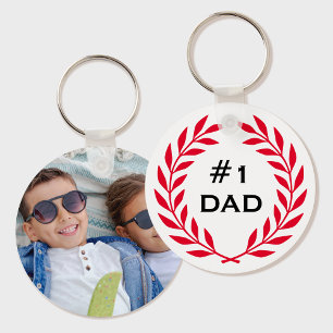 Chaveiro Pai 1 Foto personalizada Laurel Wreath Red