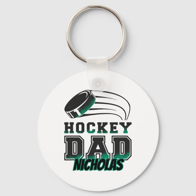 Chaveiro Pai de hóquei Nicholas com puck masculino  (Frente)