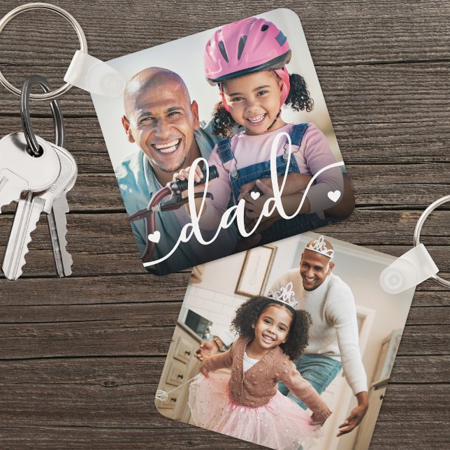 Chaveiro Pai duplo personalizado - Duas fotos (Custom Double Sided Dad Two Photo keychain)