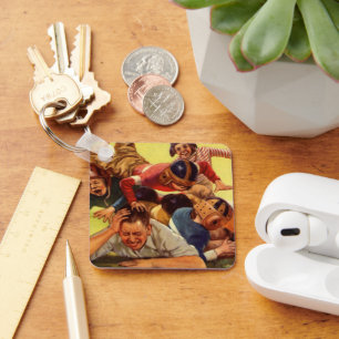 Chaveiro Pai Vintage Jogando Futebol com Filhos e Cão da F