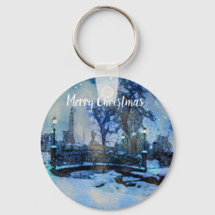 Chaveiro Painting of winter night in city park