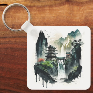 Chaveiro Paisagem Chinesa Antiga com Cascata