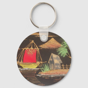 Chaveiro Paisagem de barco à vela vermelho impressão de art