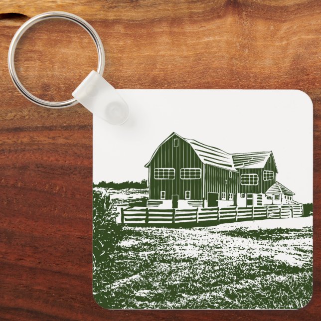 Chaveiro Paisagem de campo com recortes de madeira casa de  (Frente)