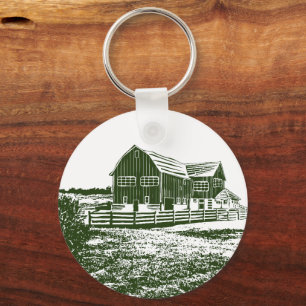 Chaveiro Paisagem de campo com recortes de madeira casa de 