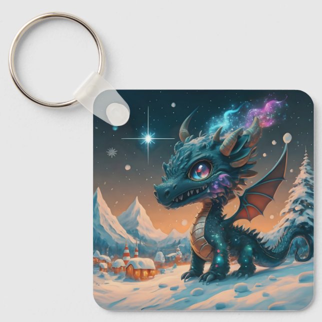 Chaveiro Paisagem de inverno de Chibi Dragon Mystical (Frente)