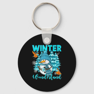 Chaveiro Paisagem de Inverno Maravilhoso Boneco de Neve e F