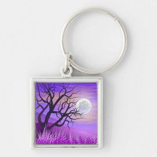 Chaveiro Paisagem natural com fundo roxo (Frente)