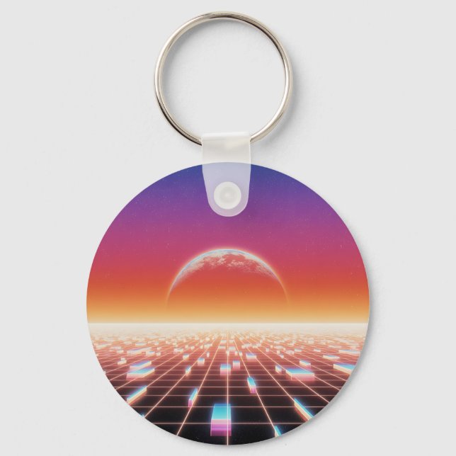 Chaveiro Paisagem Retro-Futurística de Ondas Sintéticas (Frente)