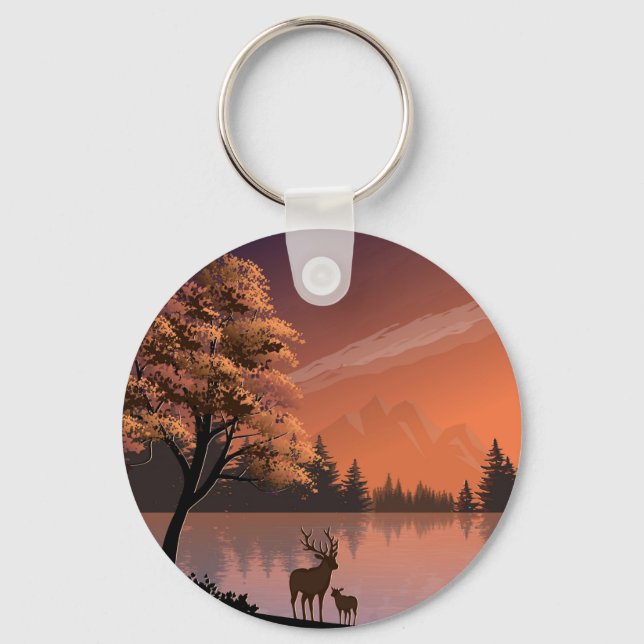 Chaveiro Paisagem Sunrise com Lago e Deers-51207 (Frente)